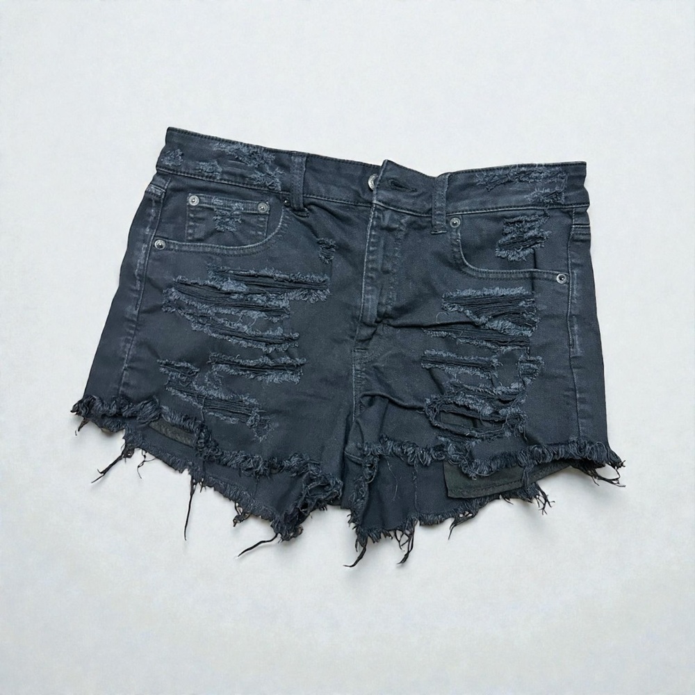 American Eagle Vintage Hi-Rise Festival Shorts | 10 | Black Distressed